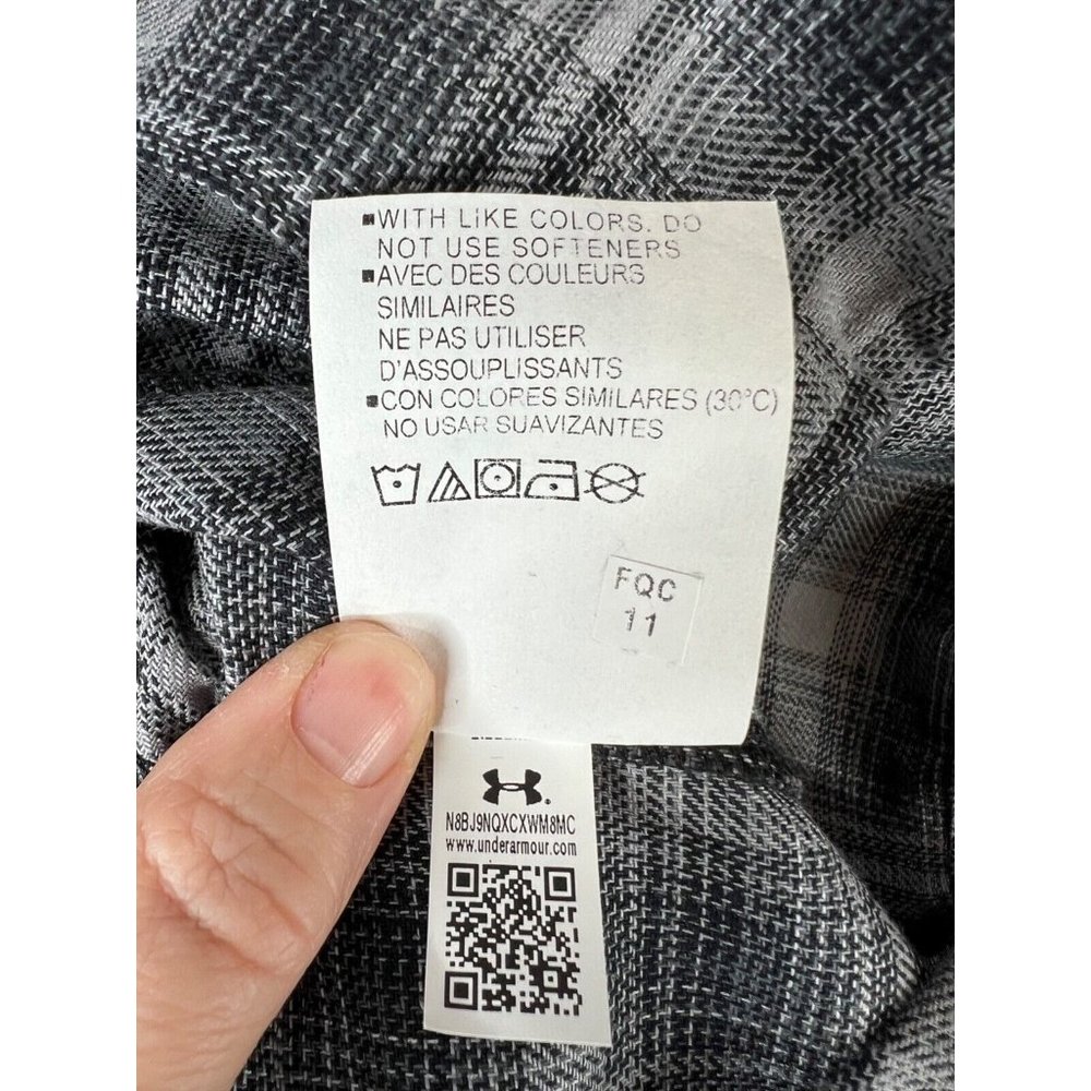 Under Armour Tradesmen Flex Fitted Plaid Flannel Button Down Shirt Size XXL Grey - Picture 7 of 7